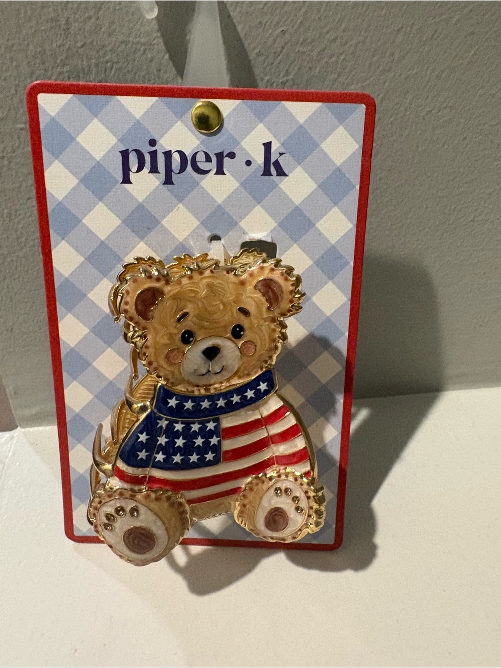 Piper Enamel Teddy Bear Hair Clip – Red, White, Blue, Gold, Brown